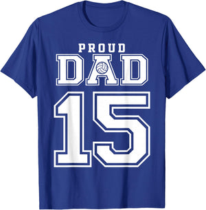 Custom Proud Volleyball Dad Number 15 Personalized T-Shirt - T-Shirt | Royal