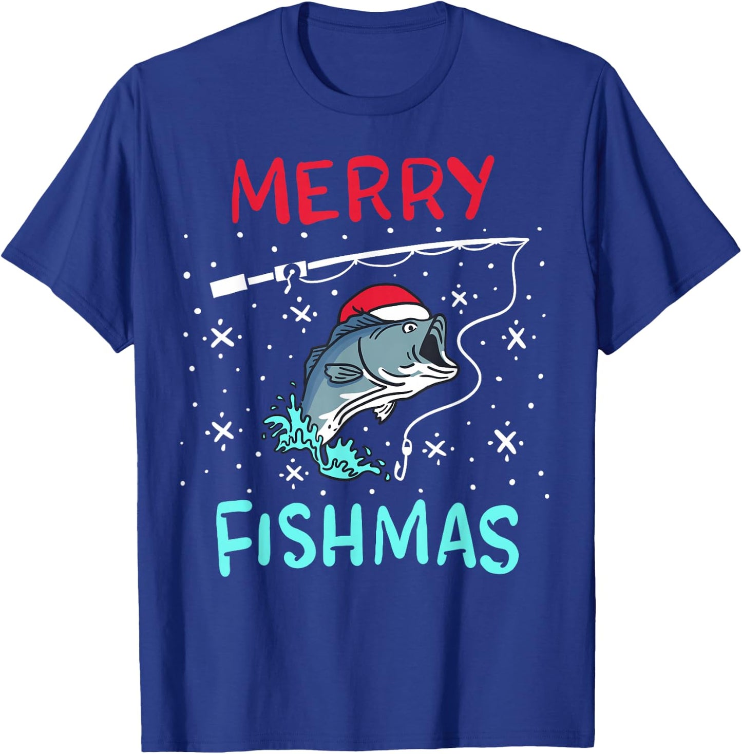 Merry Christmas Fishmas Funny Fishing Fish Gift Present T-Shirt - T-Shirt | Royal