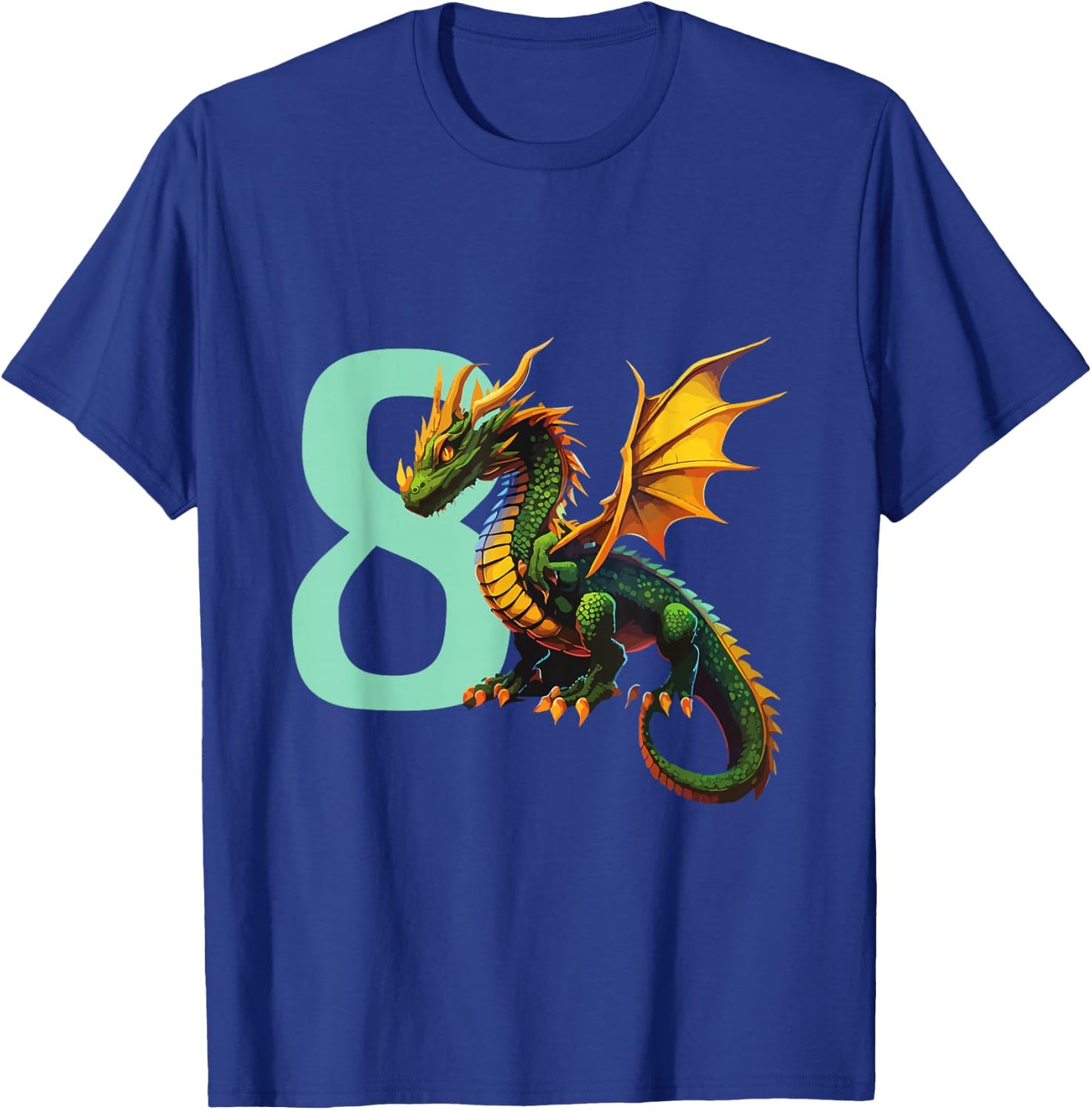 Children's Birthday Dragon 8 Years Boy Dragon Number Age , black T-Shirt - T-Shirt | Royal