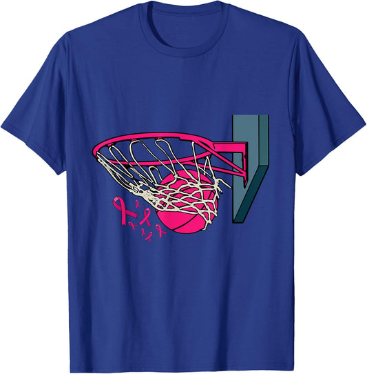 Basketball Player Pink Ribbon Breast Cancer Awareness Sport T-Shirt - T-Shirt | Royal