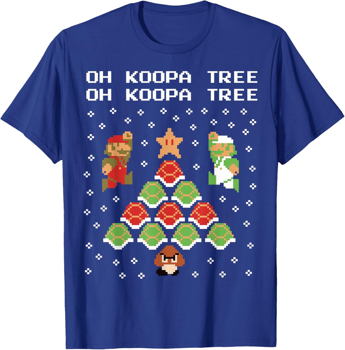 Super Mario Koopa Tree Goomba Christmas Graphic Short Sleeve T-Shirt - T-Shirt | Royal