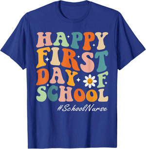 Happy First Day of School Nurse groovy retro back to school T-Shirt - T-Shirt | Royal