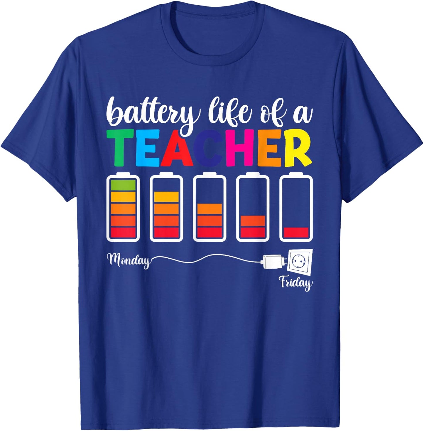 Funny Battery Life of a Teacher Shirt, Thanksgiving Teacher T-Shirt - T-Shirt | Royal