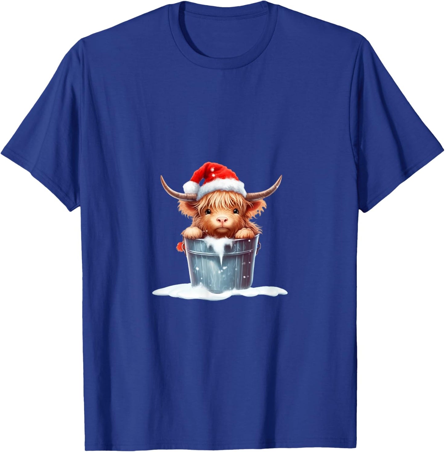 Cute Highland Cow in Santa Hat Country Heifer Farm Farmer T-Shirt - T-Shirt | Royal