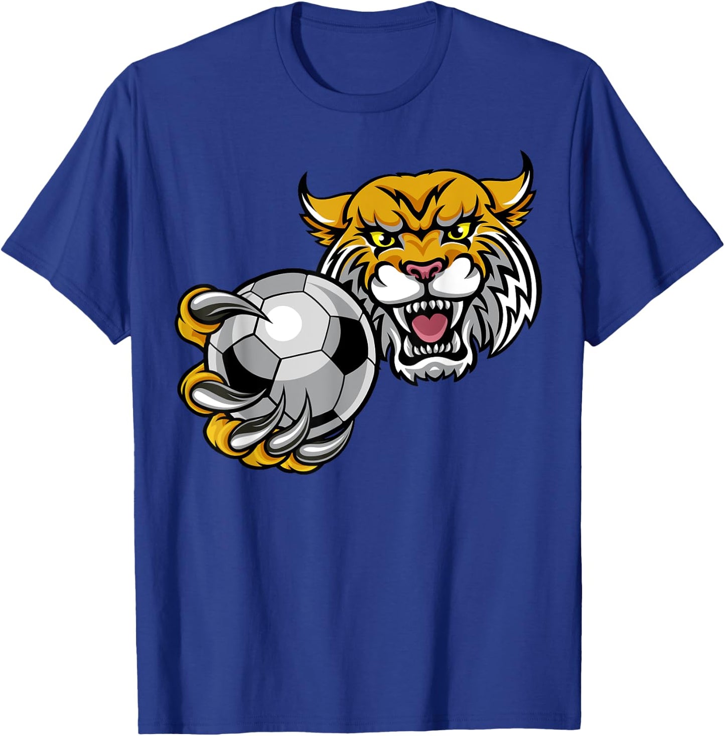 Wildcat Sports Team Mascot Holding Soccer Football Ball Women Kids T-Shirt - T-Shirt | Royal