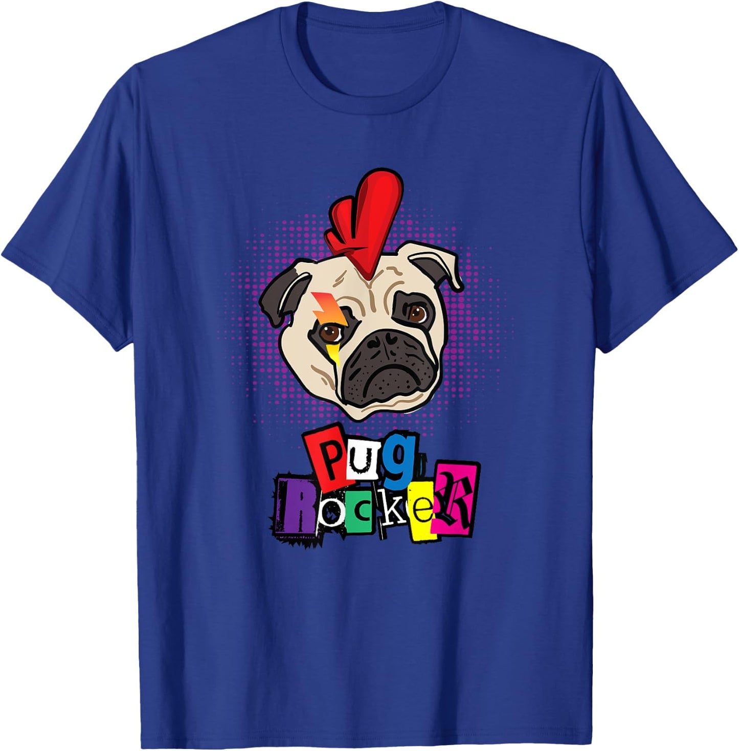 Pug Dog Pug Rocker Punk Rock Funny Cute T Shirt Women Kids T-Shirt - T-Shirt | Royal