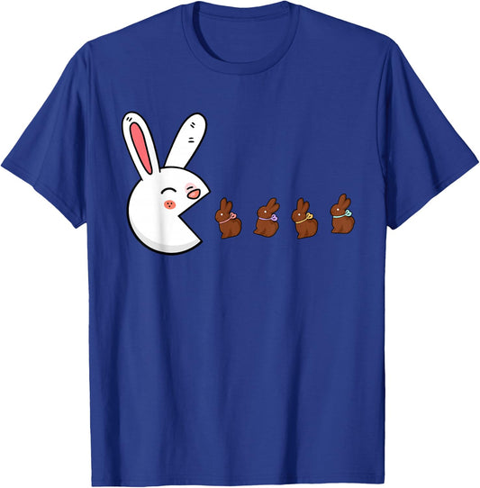 Funny Easter Bunny Rabbit Eating Chocolate Gamer Boys Girls T-Shirt - T-Shirt | Royal