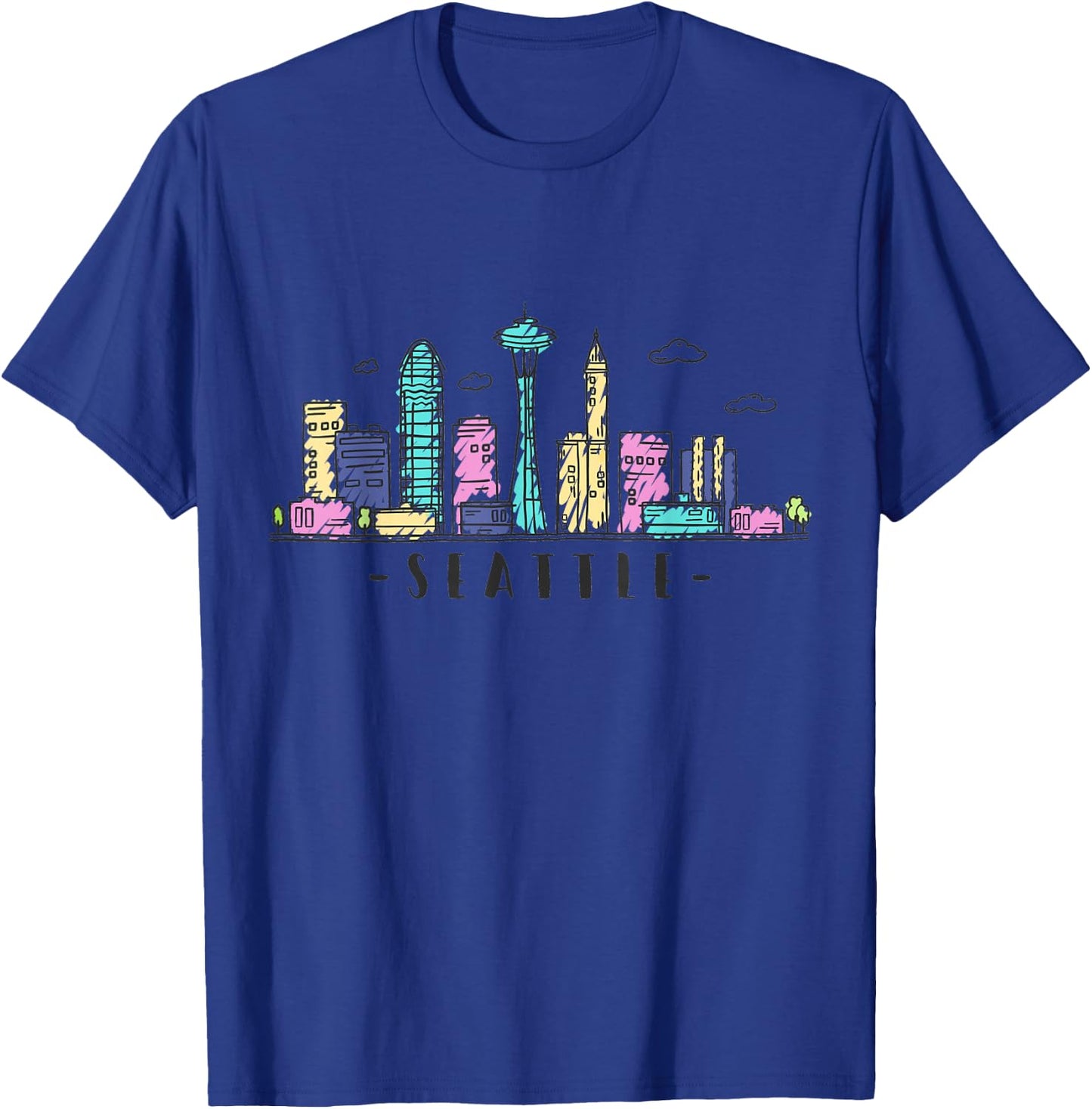 Seattle Skyline Washington PNW Vintage T-Shirt - T-Shirt | Royal