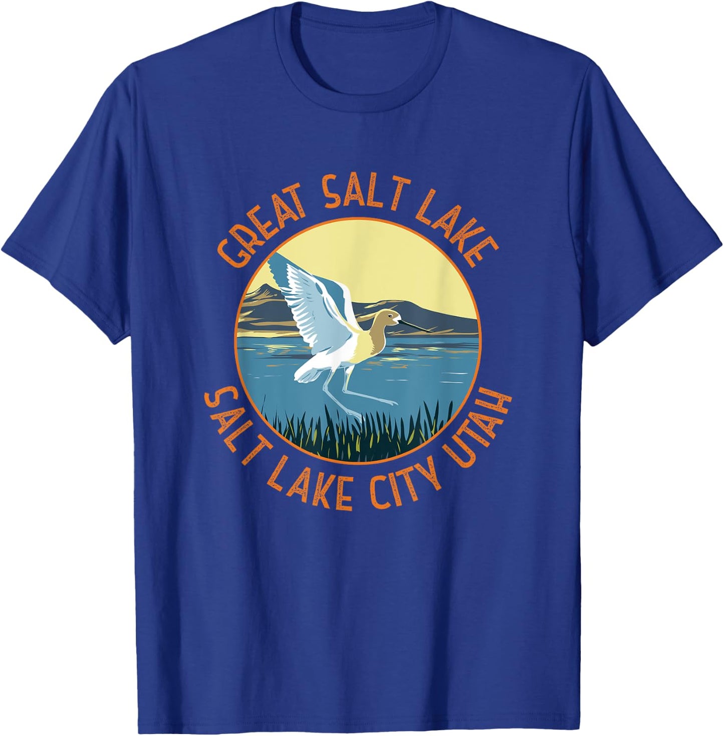 Great Salt Lake American Avocet Retro Distressed Circle T-Shirt - T-Shirt | Royal