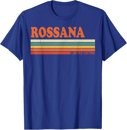 Rossana Retro Personalized First Name Vintage Stripes T-Shirt - T-Shirt | Royal