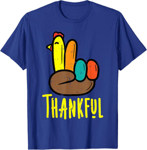 Thanksgiving Turkey Peace Hand Thankful Fall Men Women Kids T-Shirt - T-Shirt | Royal