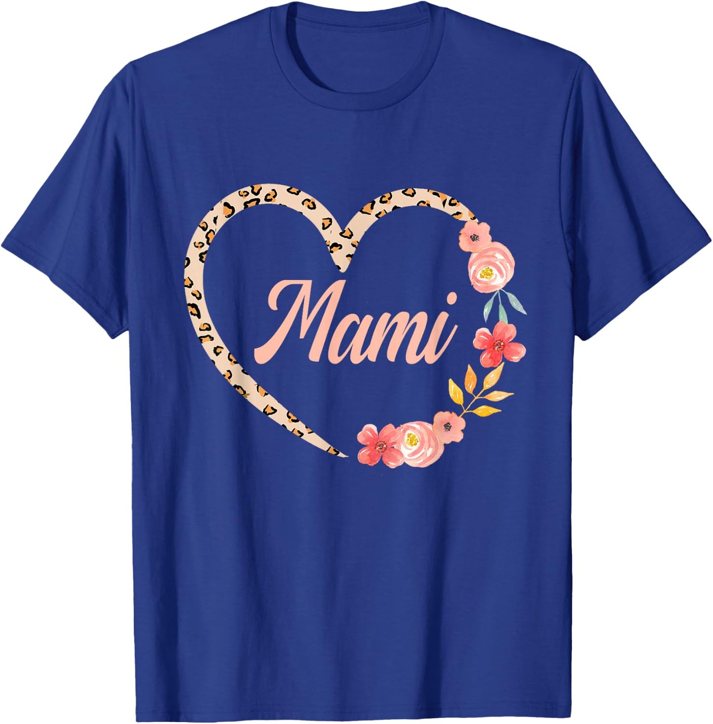 Mami Valentine’s Day Spanish Mom Leopard Floral Heart T-Shirt - T-Shirt | Royal