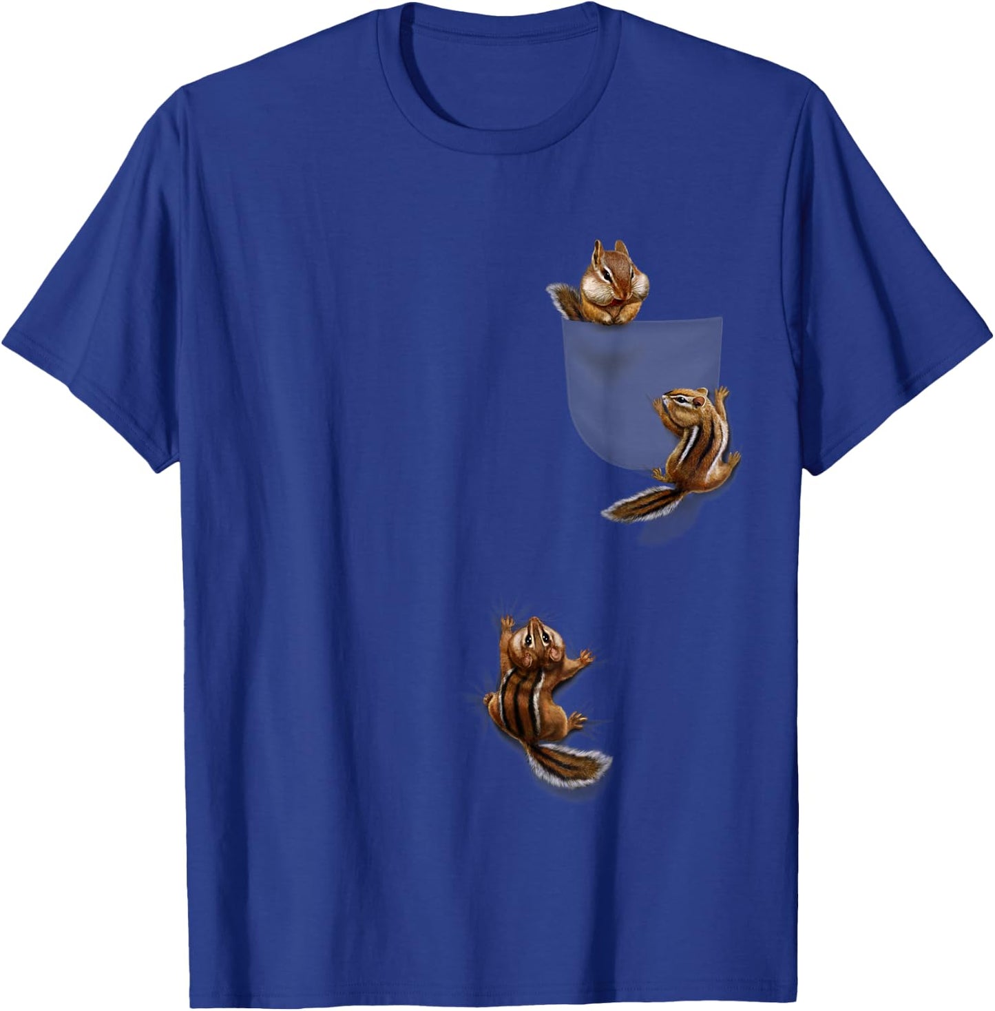 Cute Little Squirrel Playing, Climbing in Pocket, Chipmunk T-Shirt - T-Shirt | Royal
