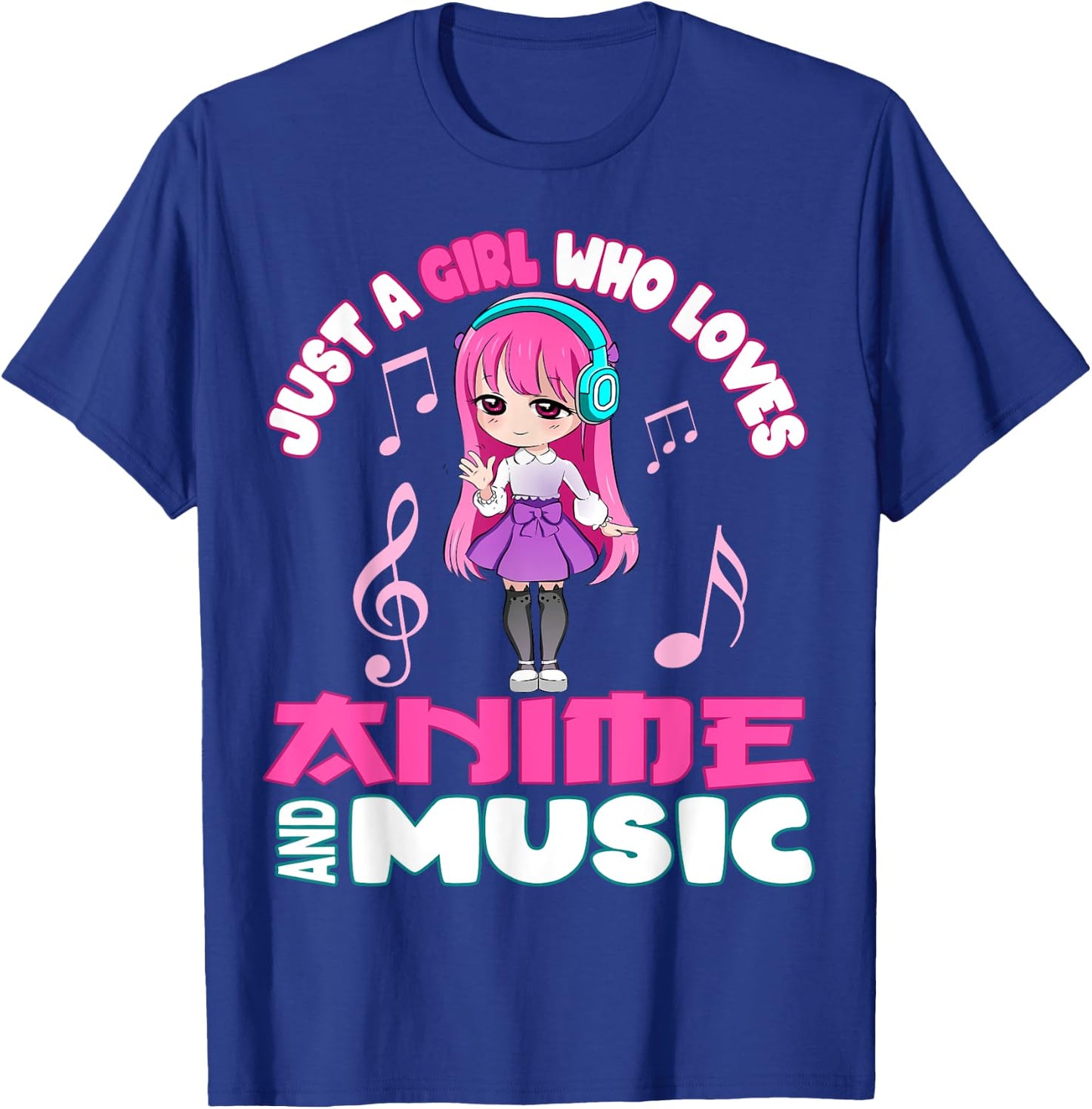 Funny Anime and Music Girl for Teen chibi graphic T-Shirt - T-Shirt | Royal