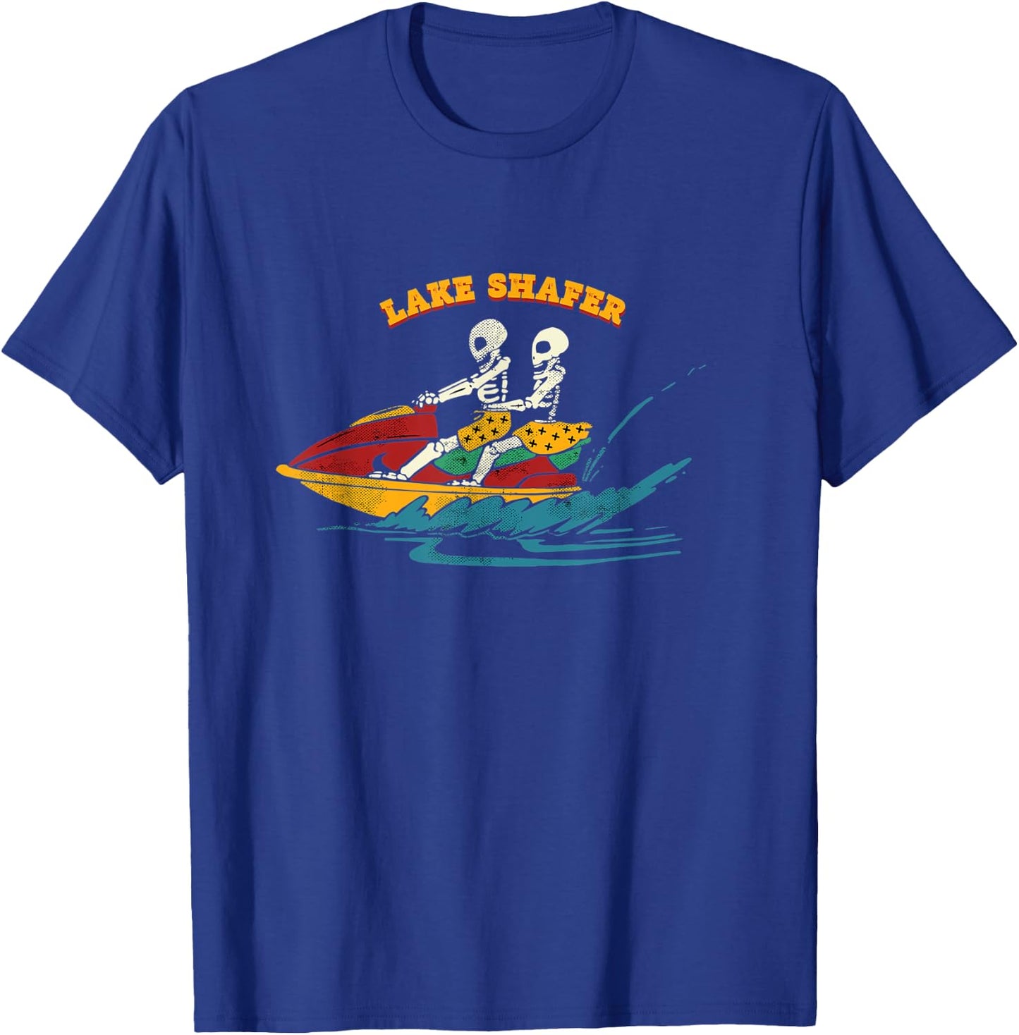 Lake Shafer Indiana Funny Skeleton Jet Ski Retro T-Shirt - T-Shirt | Royal