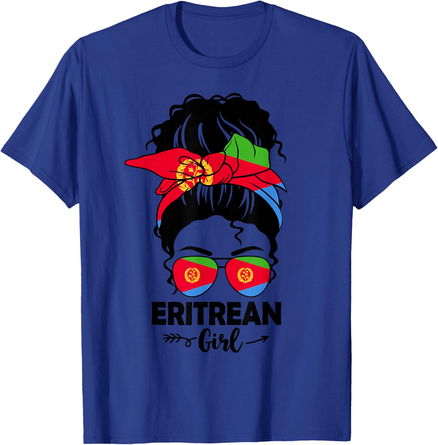 Messy Bun Eritrean Girl & Eritrea Flag Glasses Bandana BHM T-Shirt - T-Shirt | Royal
