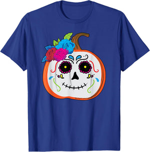 Dia De Los Muertos Toddler Girl Women Mexican Pumpkin Skull T-Shirt - T-Shirt | Royal