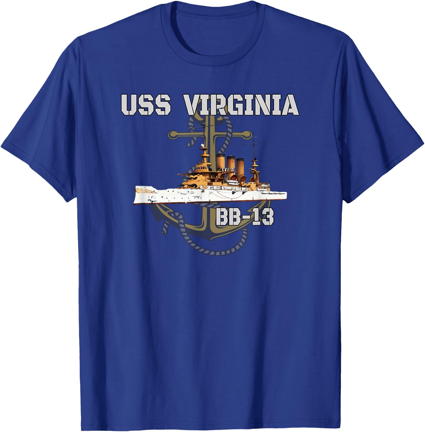 USS Virginia BB-13 Battleship American WW1 Warship Veterans T-Shirt - T-Shirt | Royal