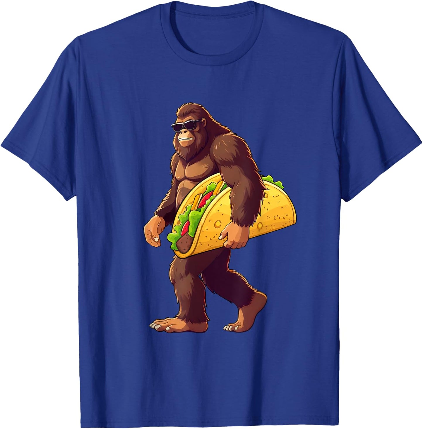 Bigfoot Carrying Taco Funny Taco Lover Boys Men Sasquatch T-Shirt - T-Shirt | Royal