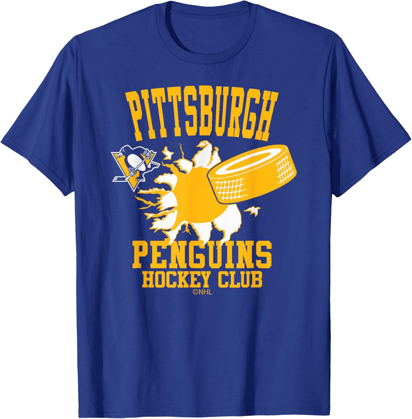 Pittsburgh Penguins Hockey Puck Burst Black T-Shirt - T-Shirt | Royal