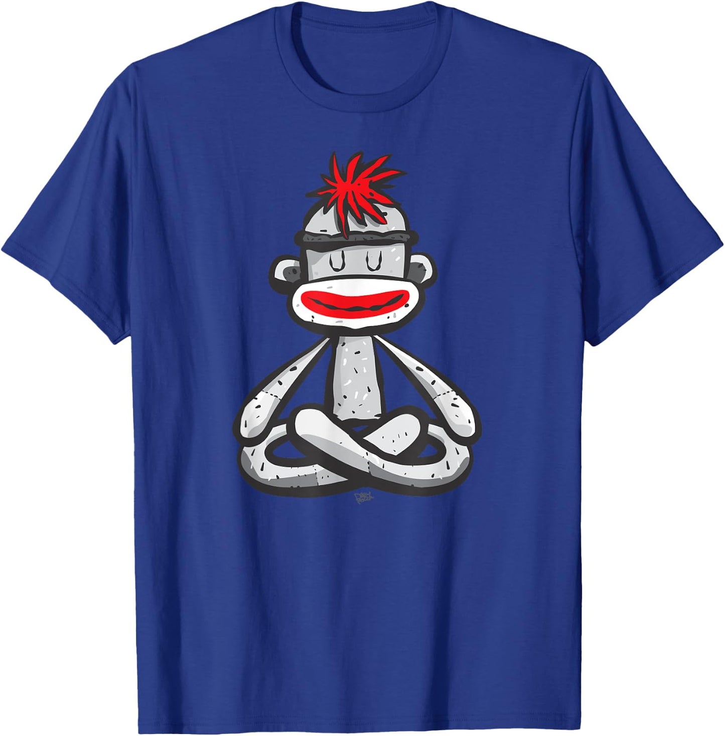 Sock Monkey in Seated Lotus Yoga Pose Cute Mindfulness Asana T-Shirt - T-Shirt | Royal