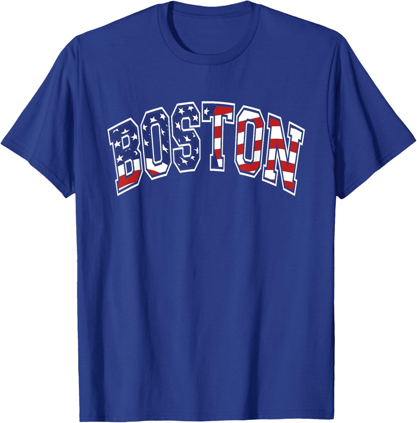 Boston Arched Style Text American Flag Pattern T-Shirt - T-Shirt | Royal