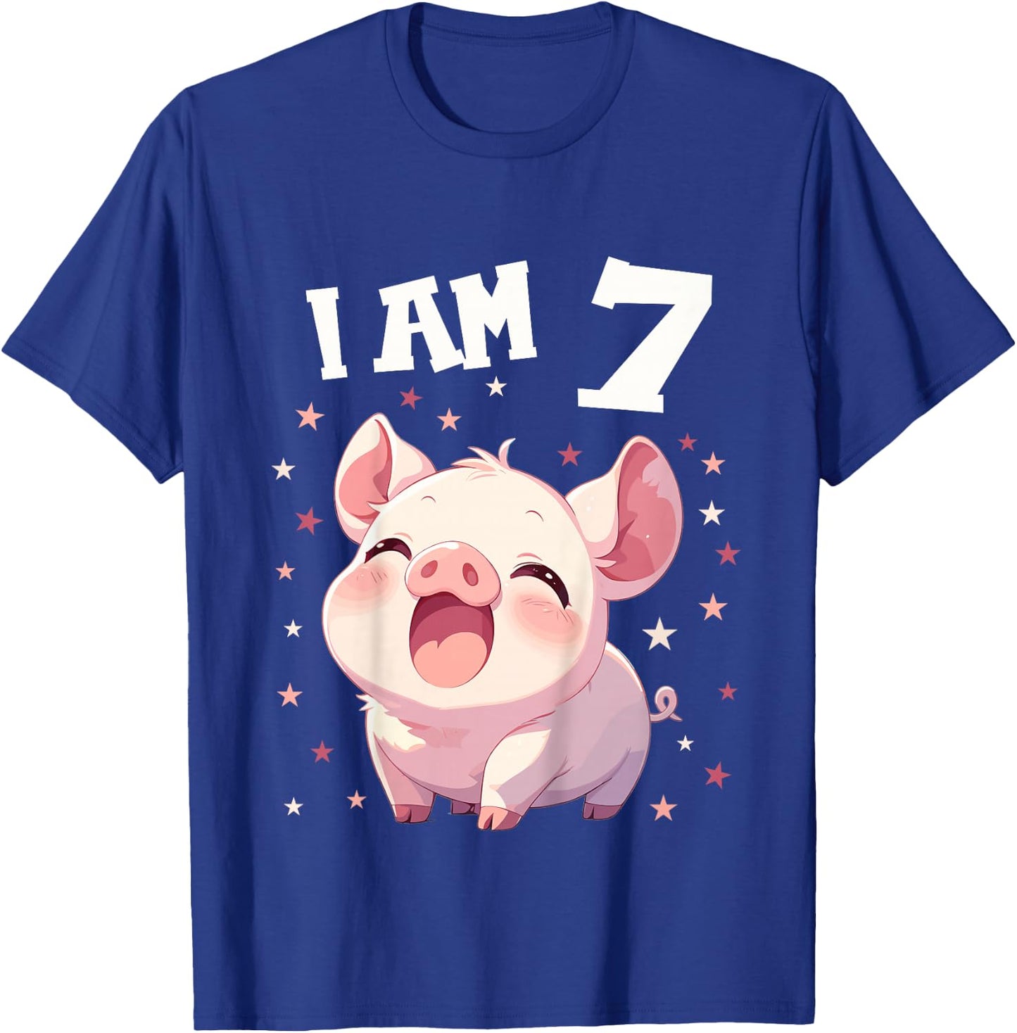Kids 7 Years old 7 birthday Pigs Boy Girl Pig T-Shirt - T-Shirt | Royal
