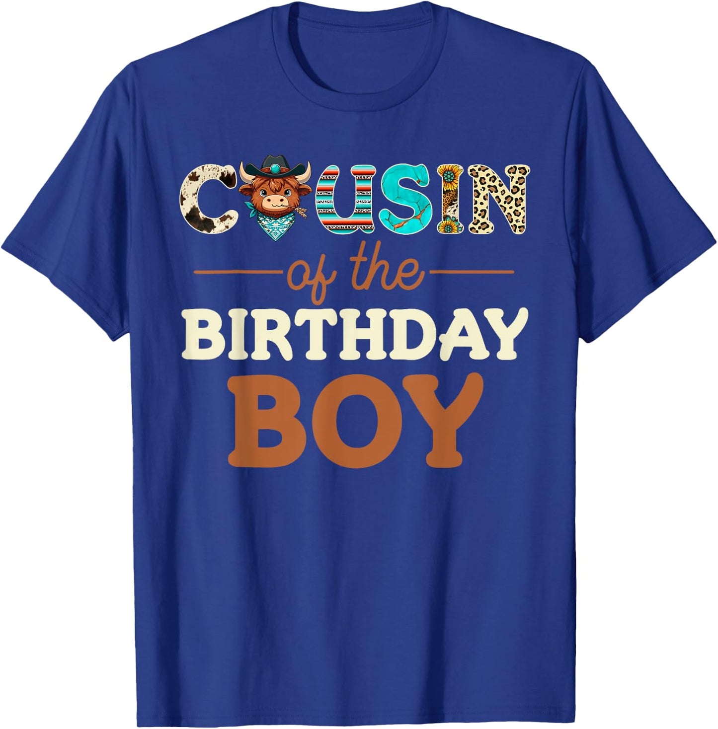 Cousin of The Birthday Boy Highland Cow Print First Bday T-Shirt - T-Shirt | Royal