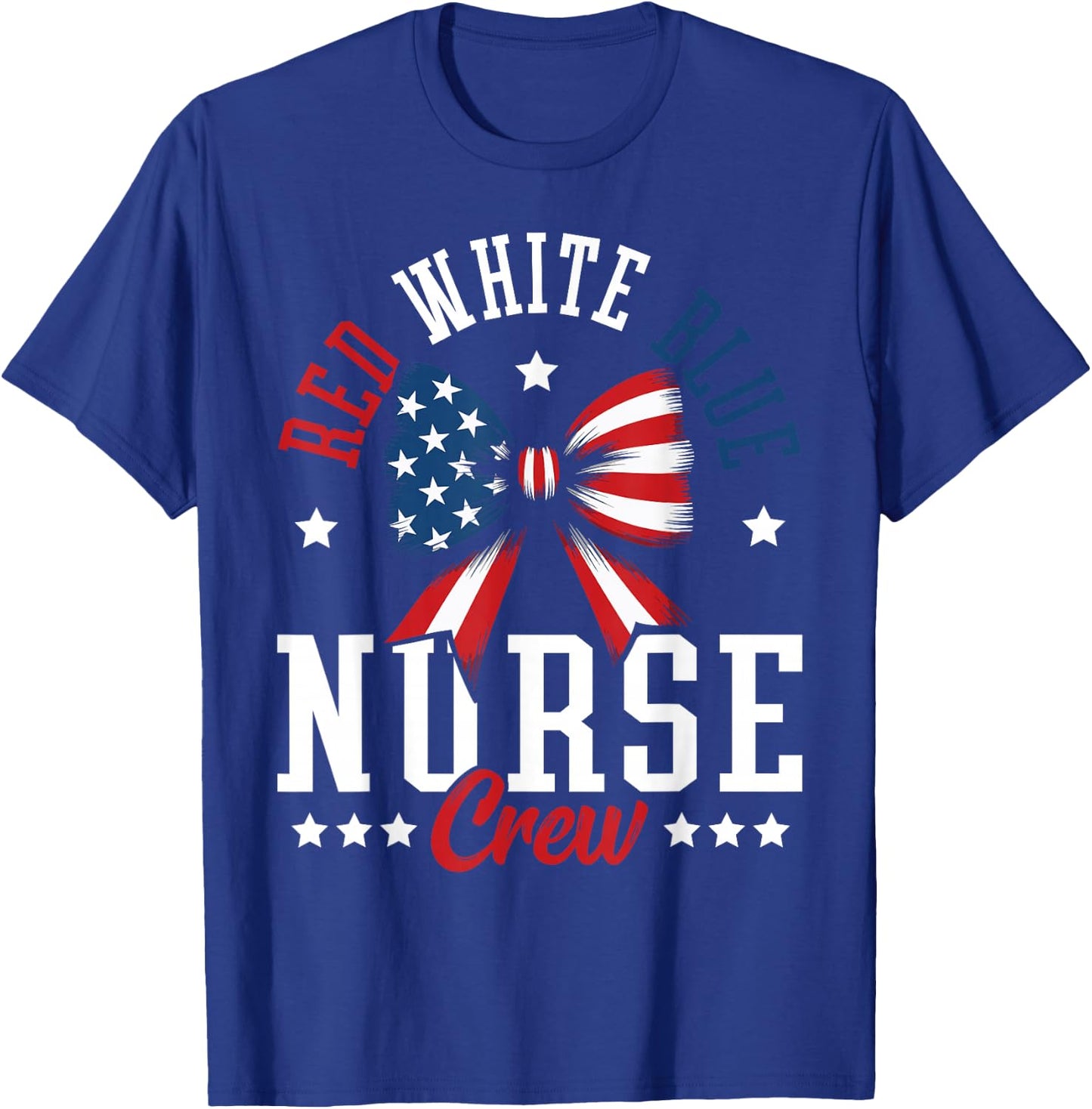 Red White And Blue Nurse Crew Patriotic USA Coquette Bow T-Shirt - T-Shirt | Royal