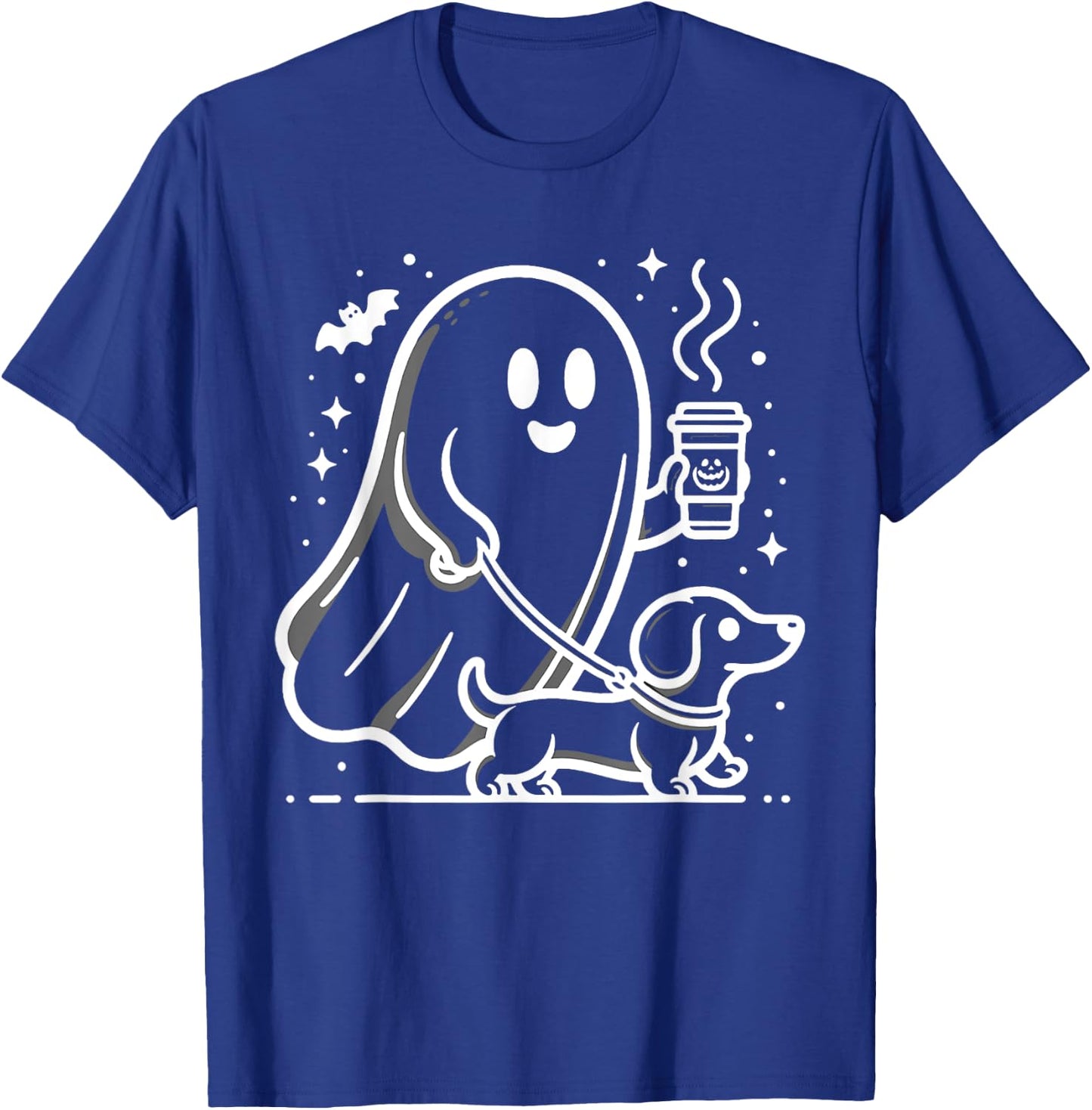 Retro Funny Ghost Walking Dog Spooky Season Halloween T-Shirt - T-Shirt | Royal
