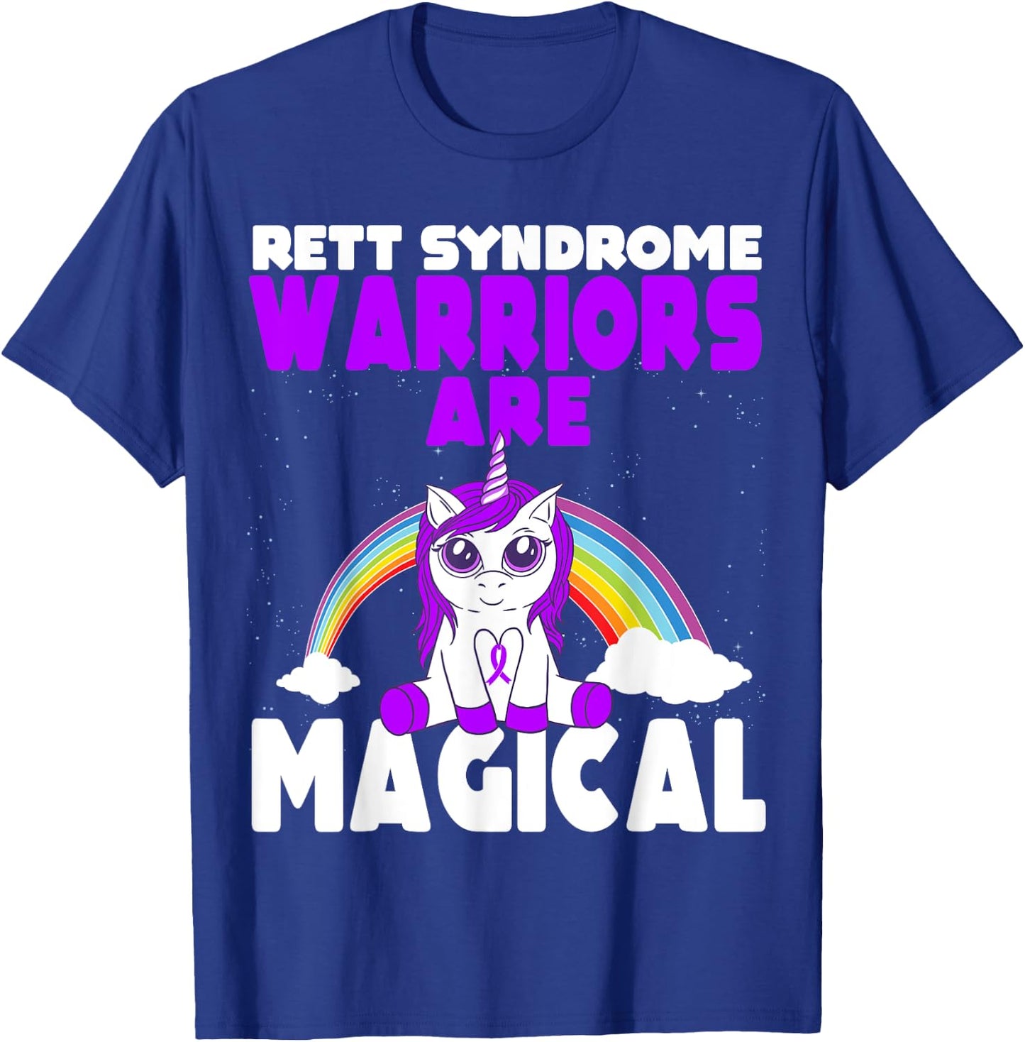 Rett Syndrome Awareness Purple Ribbon Cute Magical Unicorn T-Shirt - T-Shirt | Royal