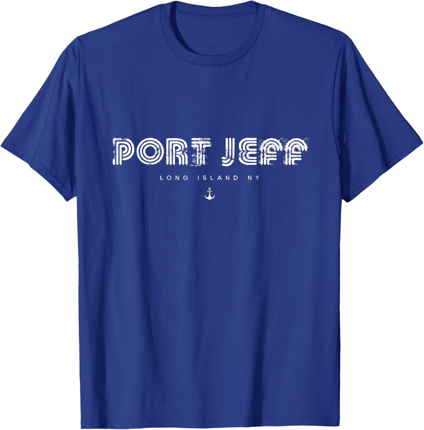 Port Jefferson LI NY 70s 80s Retro Type Graphic T-Shirt - T-Shirt | Royal