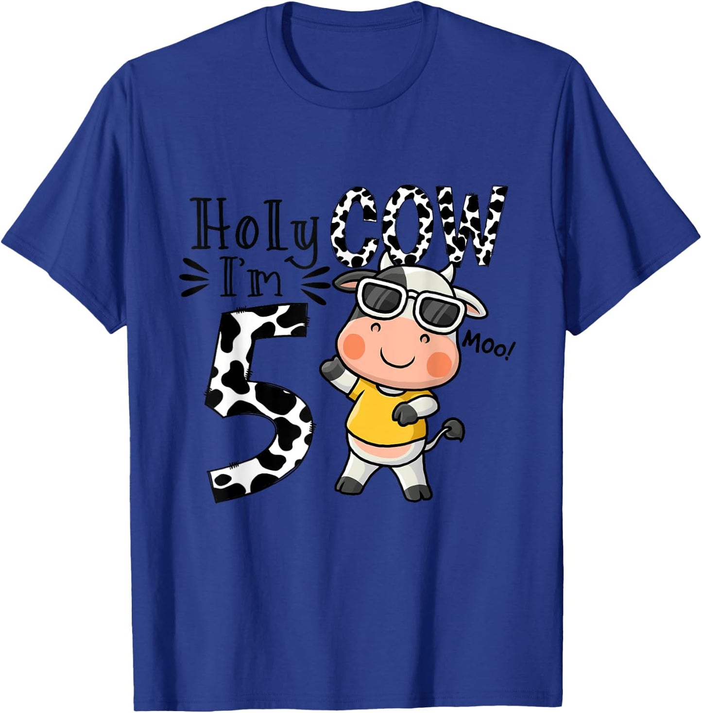 Cute 5th Cow Farm Animals Bday Holy Cow I'm 5 Birthday Boy T-Shirt - T-Shirt | Royal