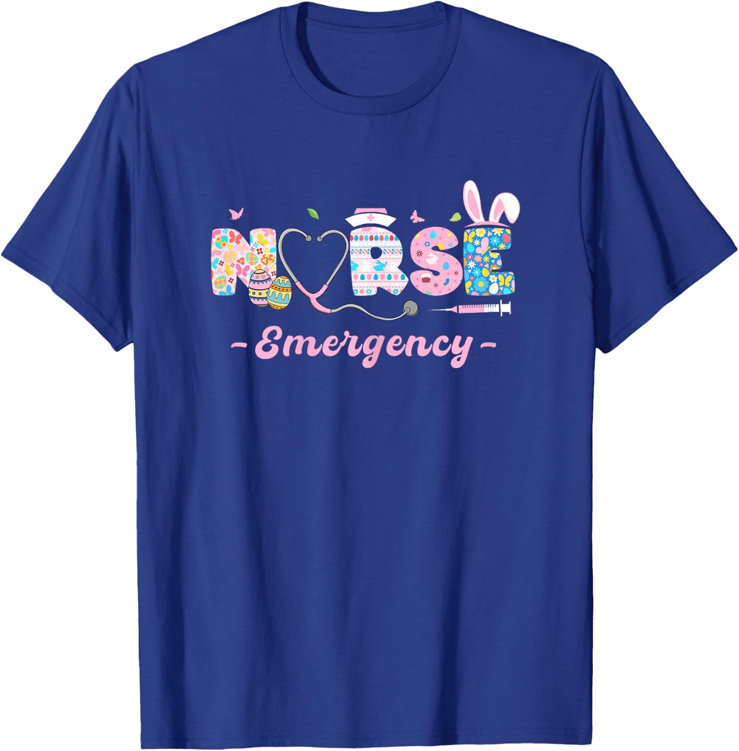 Emergency Nurse Easter Bunny Easter Egg Stethoscope Nurse T-Shirt - T-Shirt | Royal