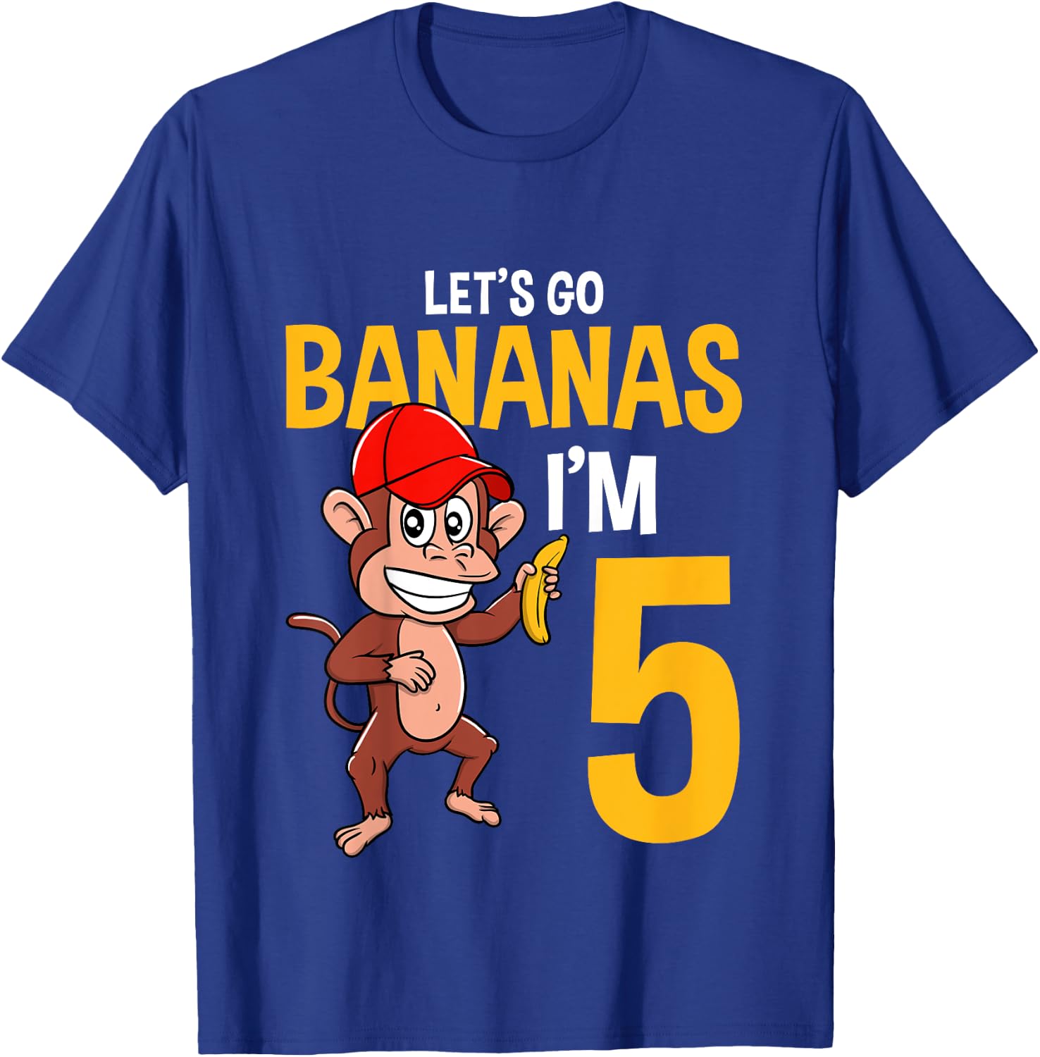 Lets Go Bananas 5th Birthday Monkey 5 Year Old Boy Girl T-Shirt - T-Shirt | Royal