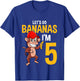 Lets Go Bananas 5th Birthday Monkey 5 Year Old Boy Girl T-Shirt - T-Shirt | Royal