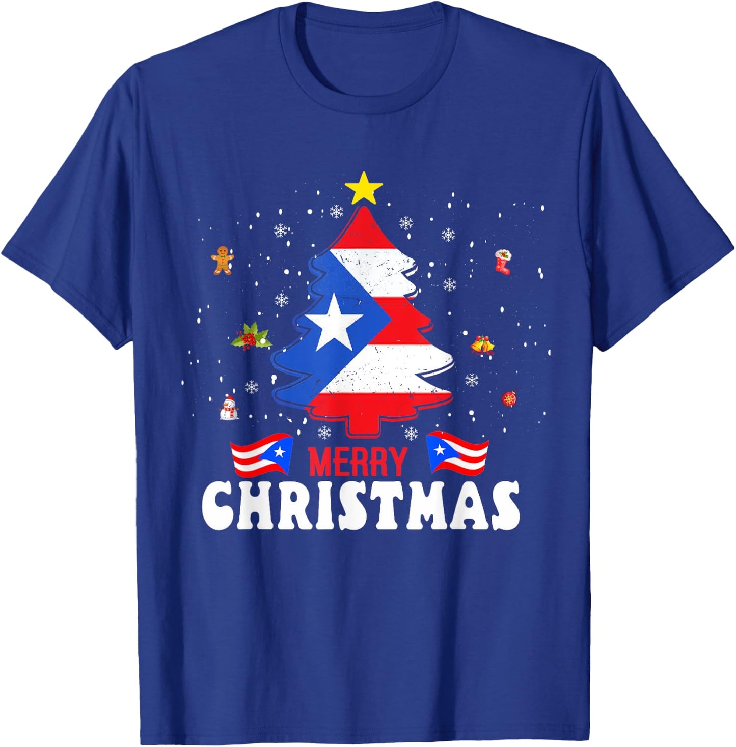 Proud Puerto Rico Flag Tree Christmas Pajamas Patrioitc Xmas T-Shirt - T-Shirt | Royal