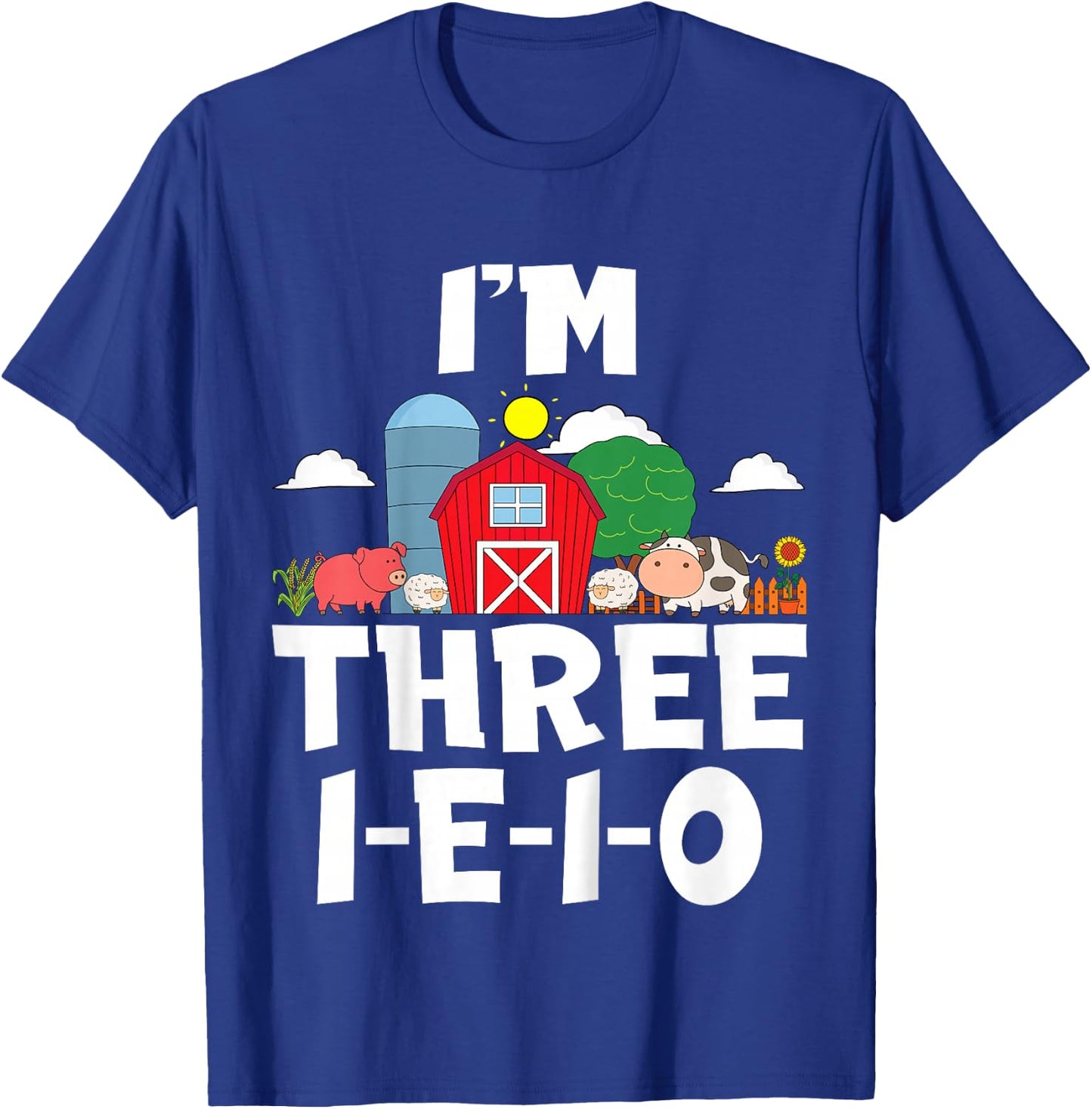 Kids I'm Three I-E-I-O 3 Years Old Farm Animal Birthday T-Shirt - T-Shirt | Royal