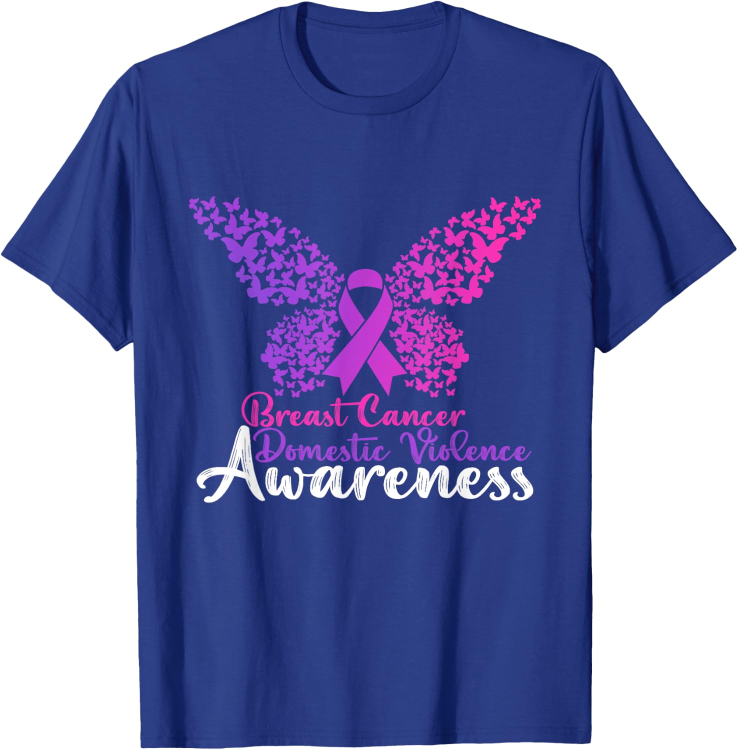 Breast Cancer And Domestic Violence Awareness Butterfly T-Shirt - T-Shirt | Royal