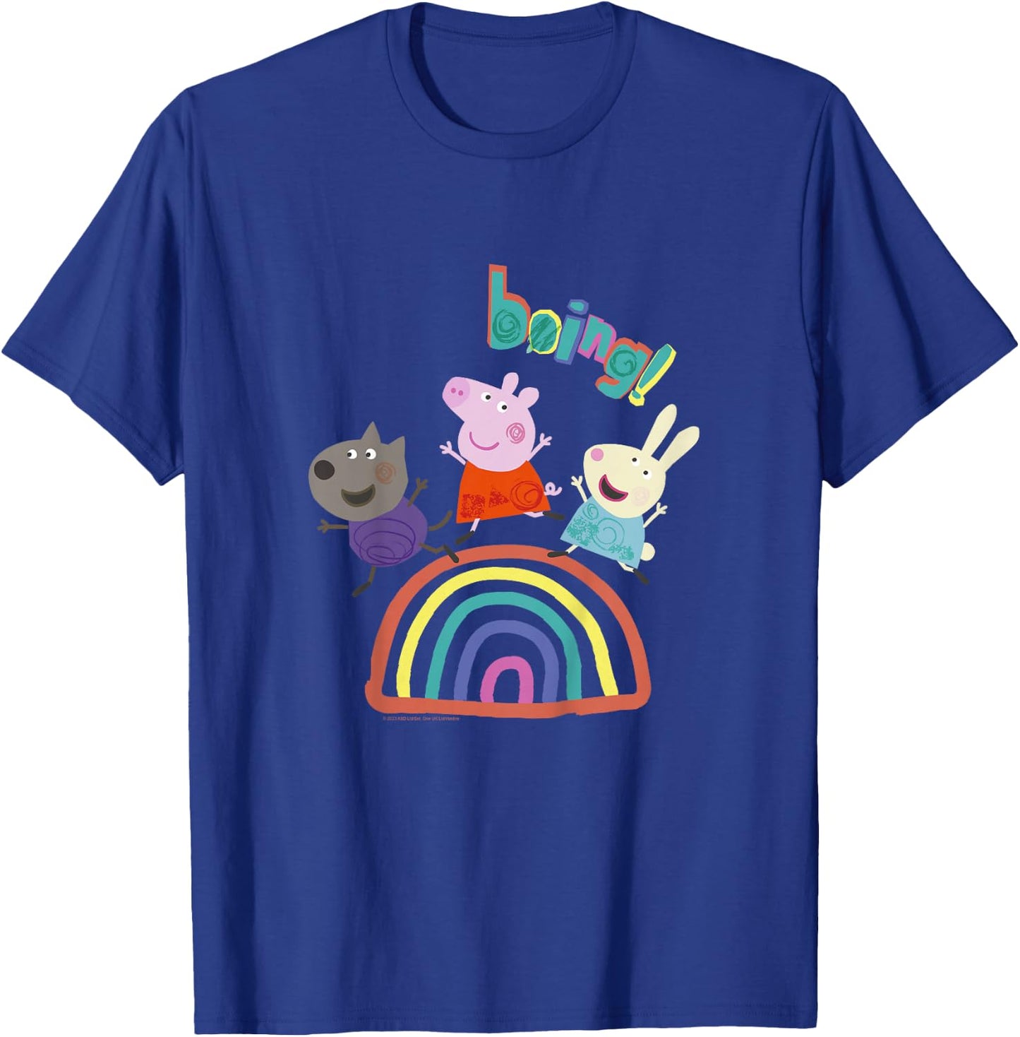 Kids Peppa Pig Boing! Friends Jumping And Having Fun Over Rainbow T-Shirt - T-Shirt | Royal