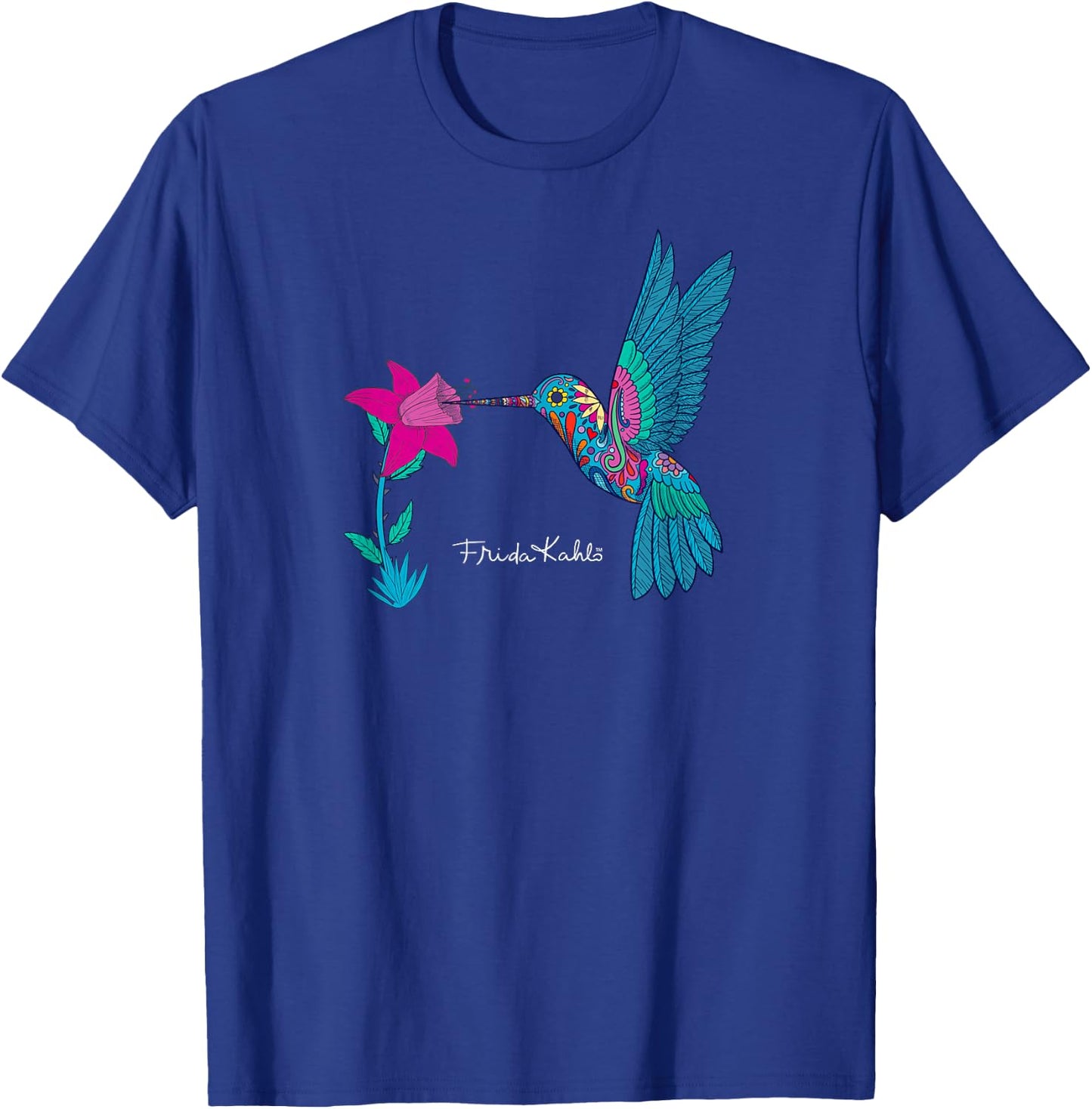 Frida Kahlo Damen , Blau, S, Kurzarm, Klassisch, Einfarbig, Rundhals-Ausschnitt, Klein, Erwachsener T-Shirt - T-Shirt | Royal