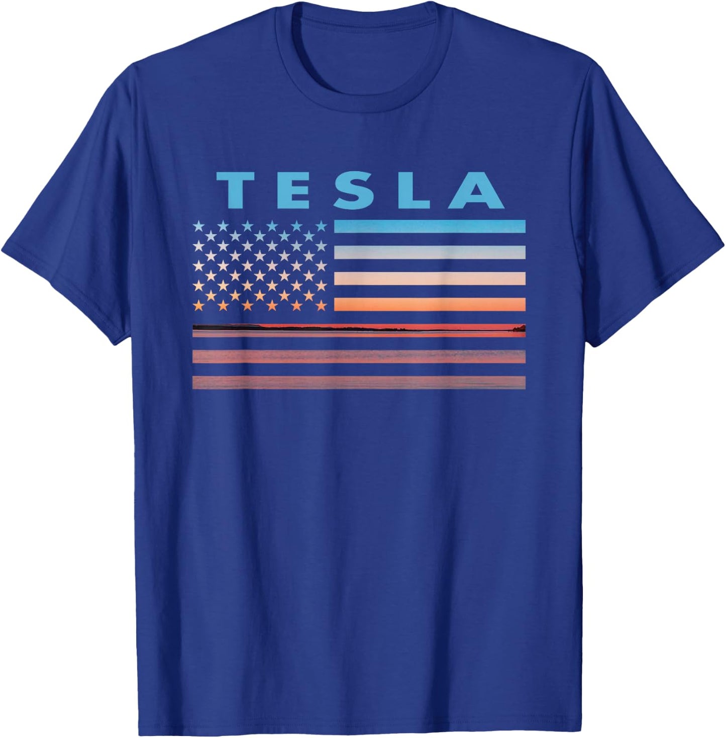 Vintage Sunset American Flag Tesla, West Virginia T-Shirt - T-Shirt | Royal