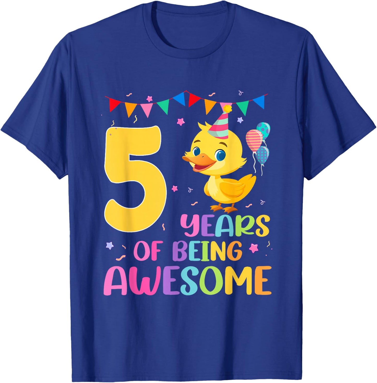 5th Years Of Being Awesome 5nd Birthday Duck Theme T-Shirt - T-Shirt | Royal