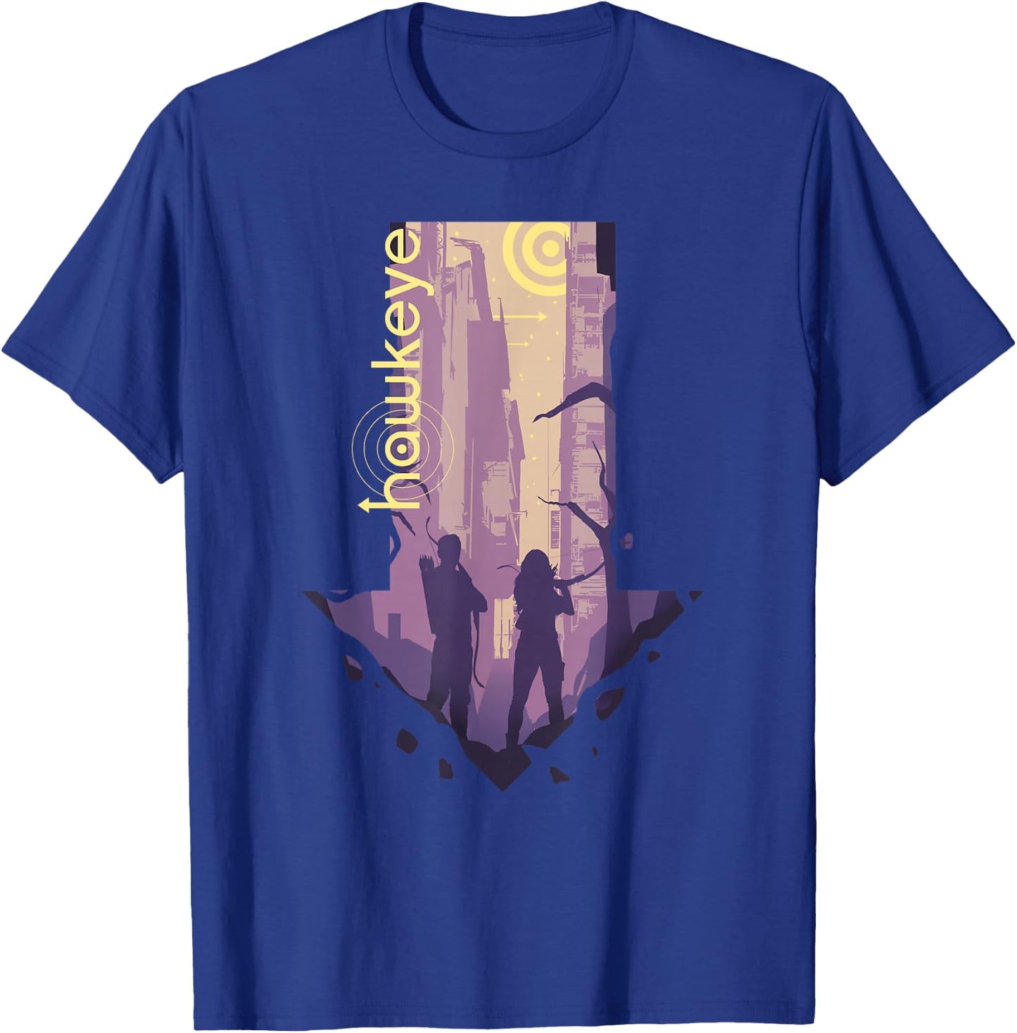 Marvel Hawkeye Group Shot Downwards Arrow Silhouette T-Shirt - T-Shirt | Royal