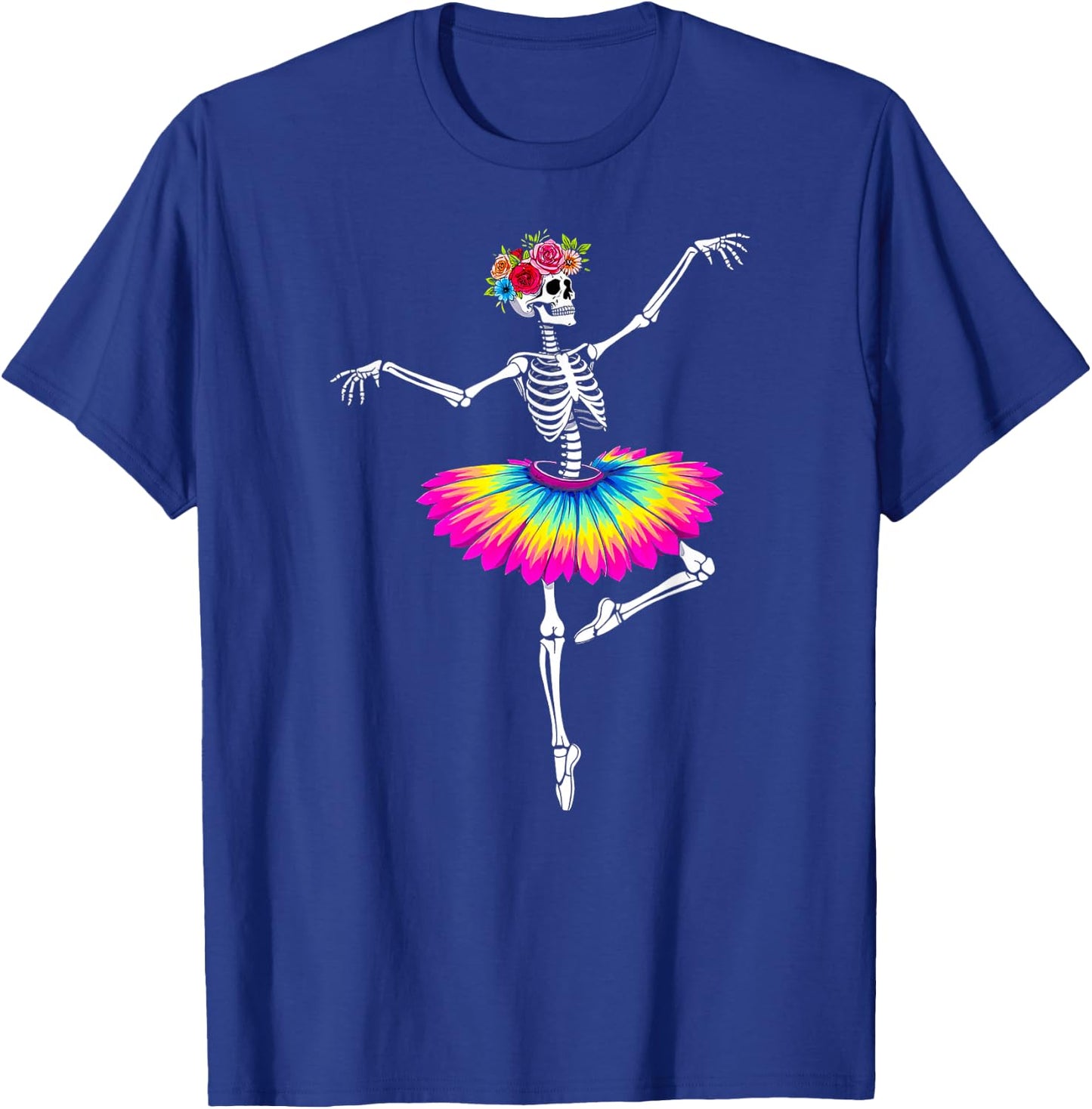 Girls Halloween Dancing Ballet Skeleton Rainbow Ballerina T-Shirt - T-Shirt | Royal