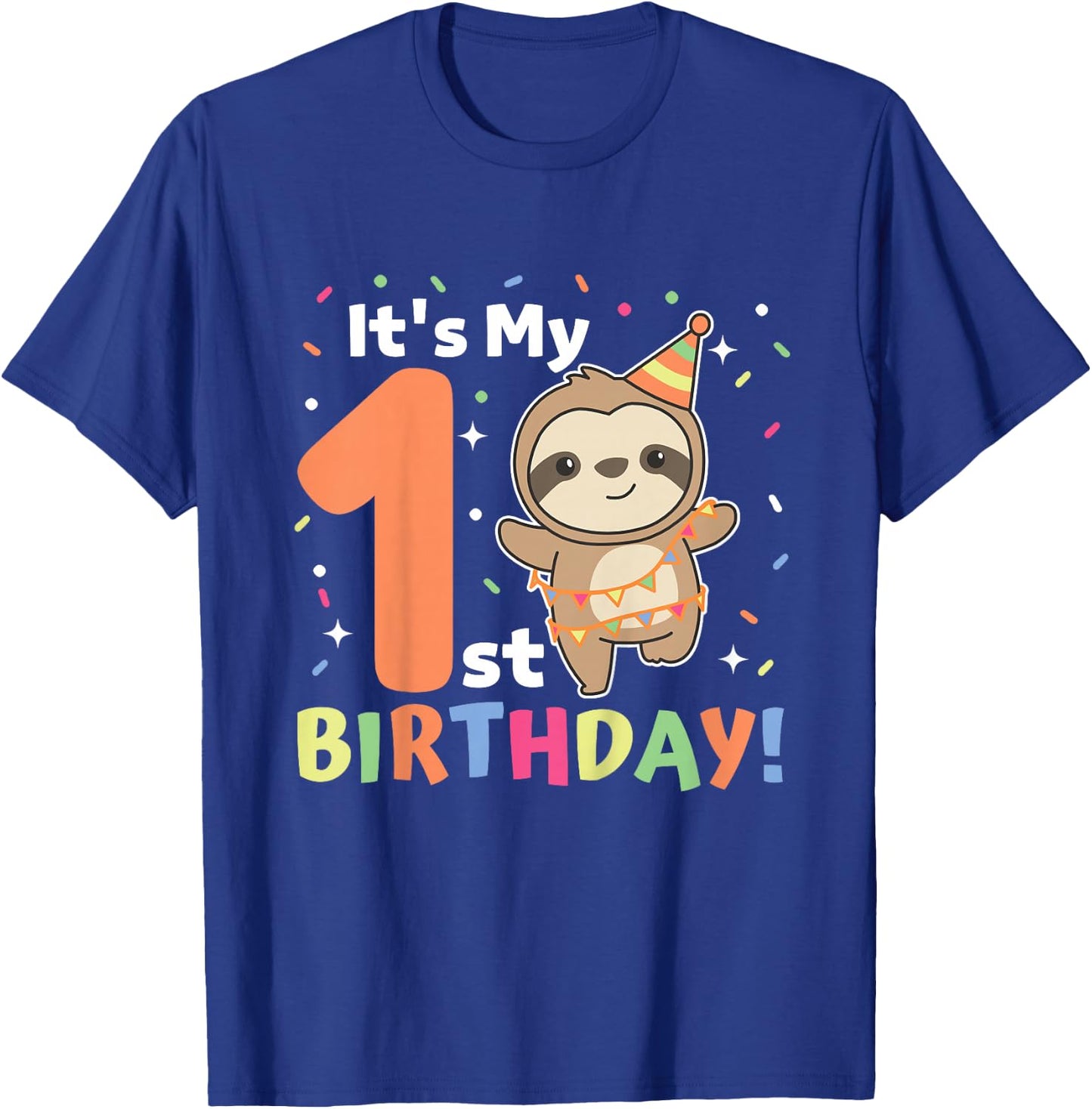 Sloth 1st Birthday For Kids One Year Old Sloth T-Shirt - T-Shirt | Royal