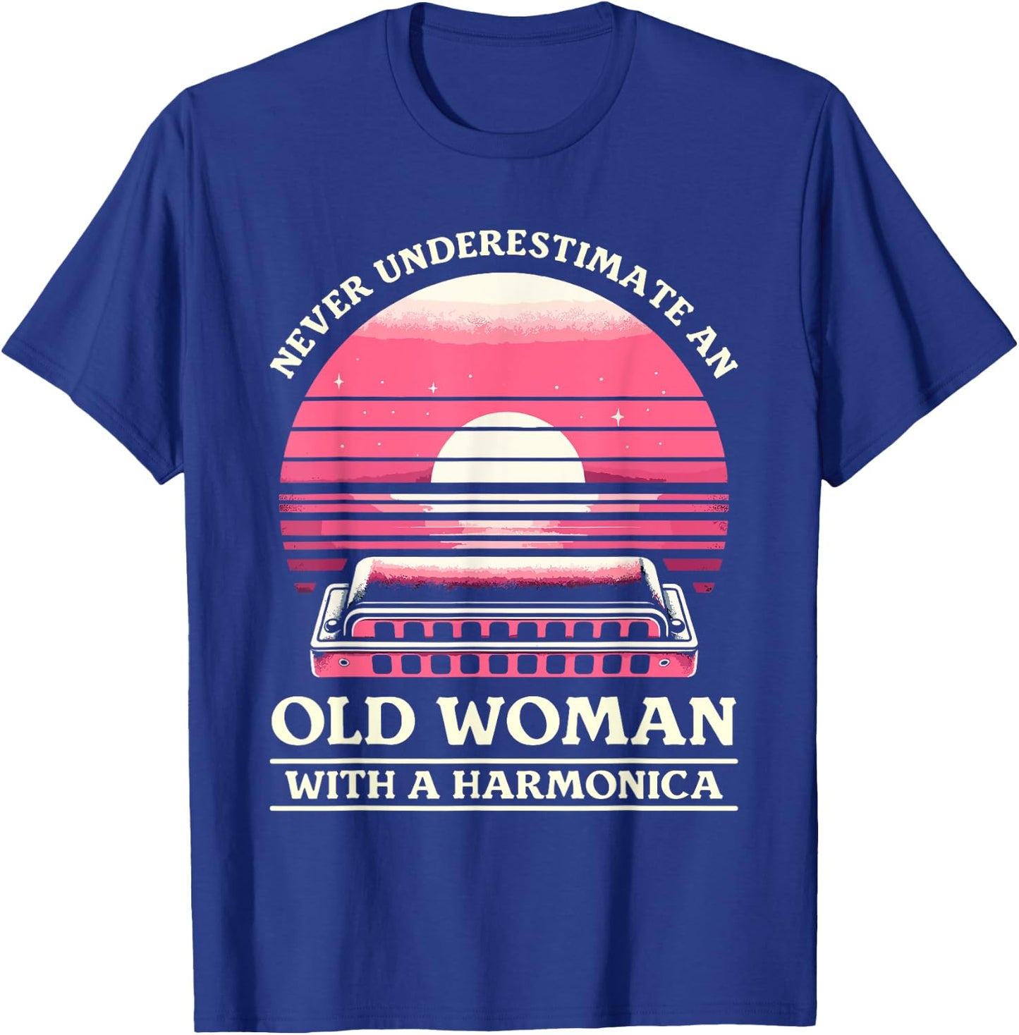 Never Underestimate An Old Woman With A Harmonica T-Shirt - T-Shirt | Royal