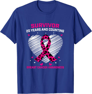 20 Year Survivor Pink Cheetah Print Breast Cancer Awareness T-Shirt - T-Shirt | Royal