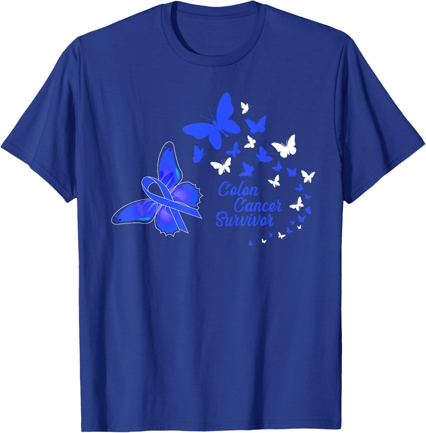 Colon Cancer Survivor Awareness Butterflies Gift T-Shirt - T-Shirt | Royal