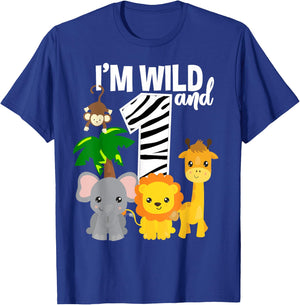 I'm Wild and 1 Zoo Theme Birthday Shirt Safari Jungle Animal T-Shirt - T-Shirt | Royal